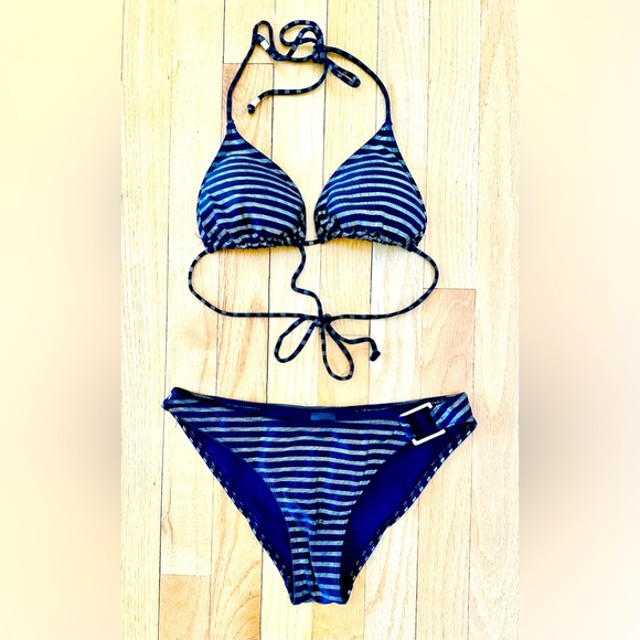 H&M Other - H&M 2pc Bikini striped black & gold, triangle top & classic bottom size XS